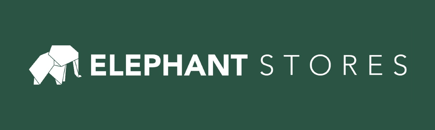 A green background with the Elephant Park logo and "Elephant Stores" in white
